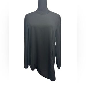 Aritzia Babaton Asymmetrical Split Long Sleeve Blouse Black